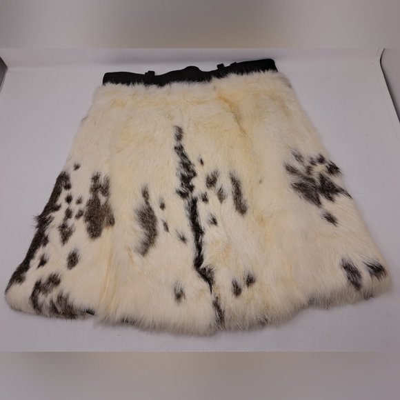 Women's Mini Skirt 100% Genuine Dyed Rabbit Fur with Leather Trim Size 10 US - Picture 2 of 7